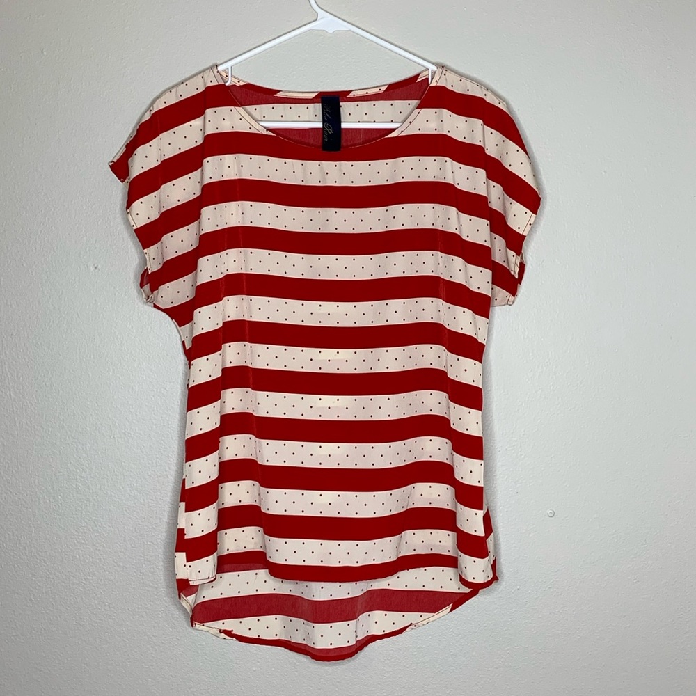 Francesca’s Blue Rain | White & Red Stripe Top